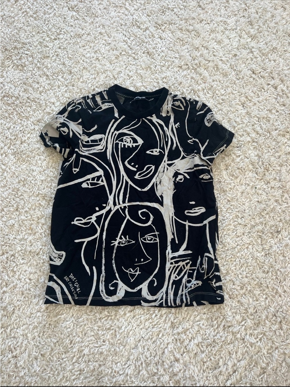 Desigual Black Tee with Cream Sketch Faces